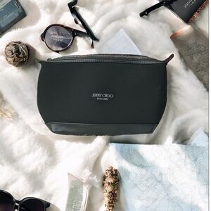JIMMY CHOO BEAUTY BLACK SCUBA PERFUME MAKEUP HYGIENE BAG ZIP CLOSURE SIDE SNAP